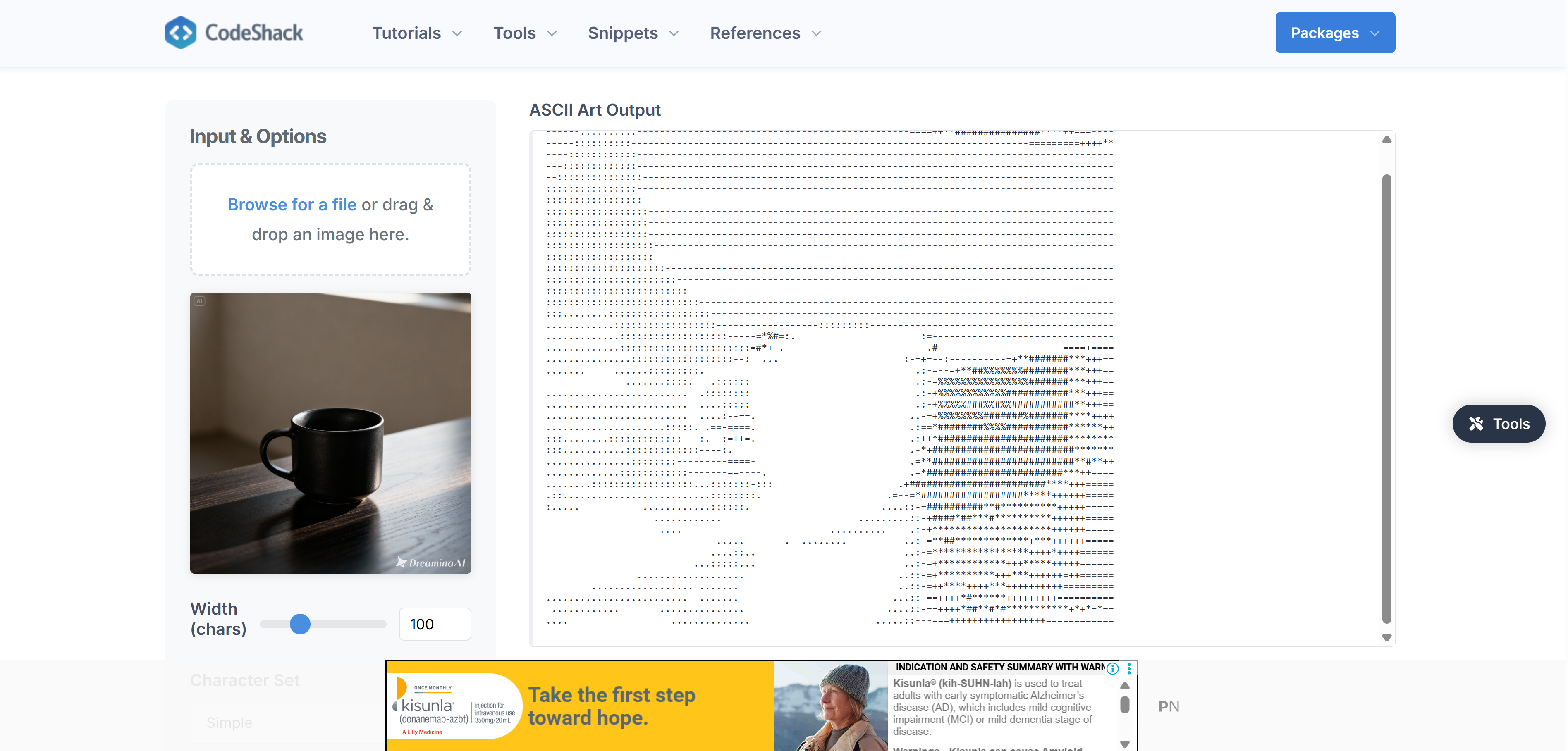 Imagine Codeshack.io în ASCII