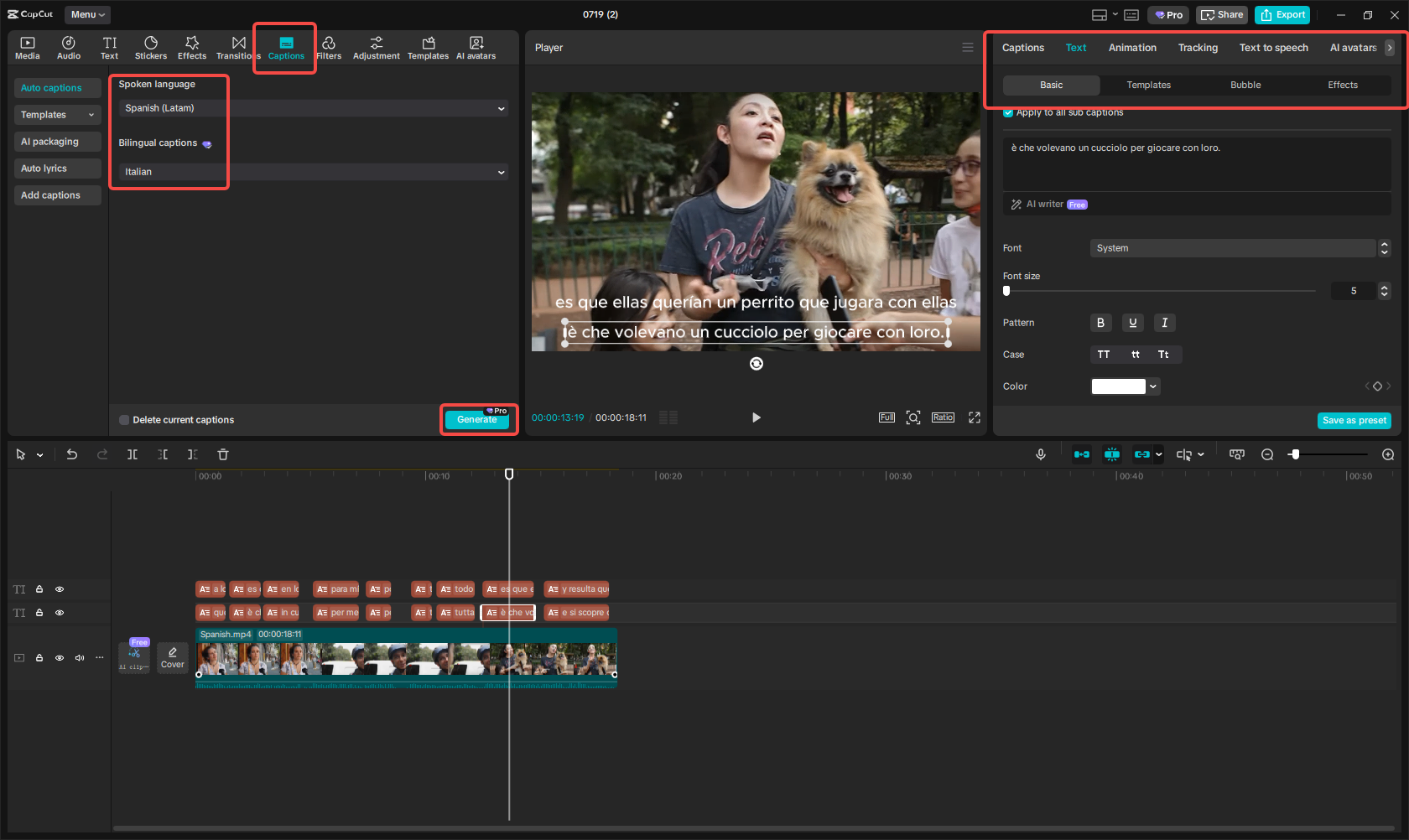 Translate Spanish to Italian