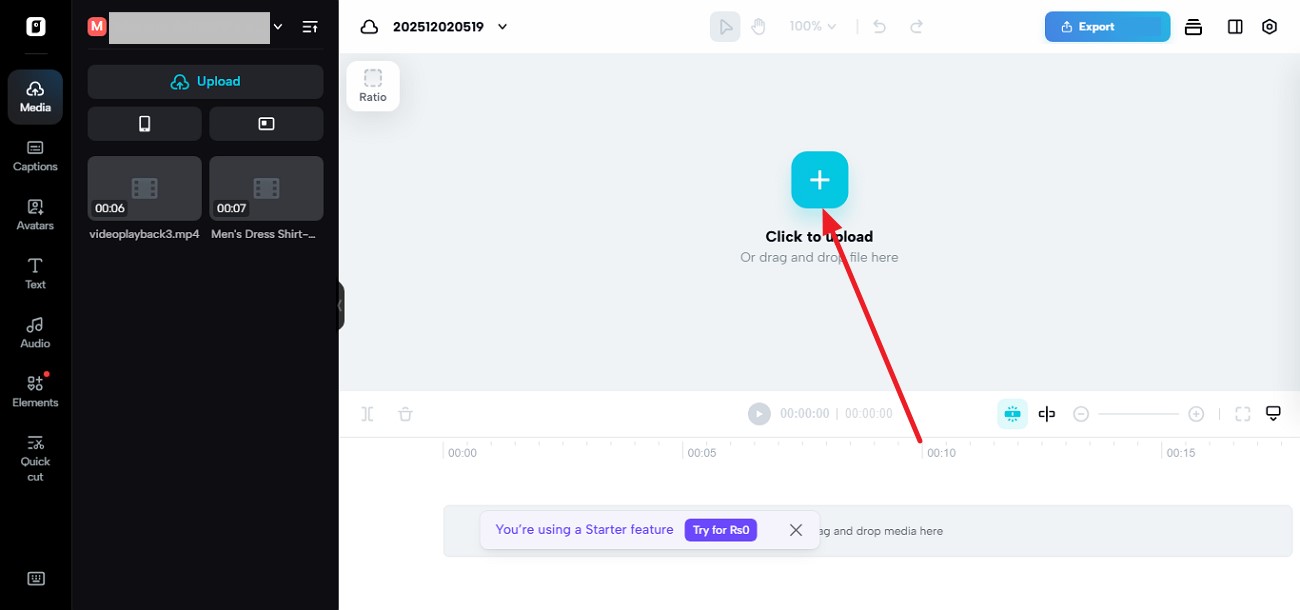 Carregar vídeo no Pippit
