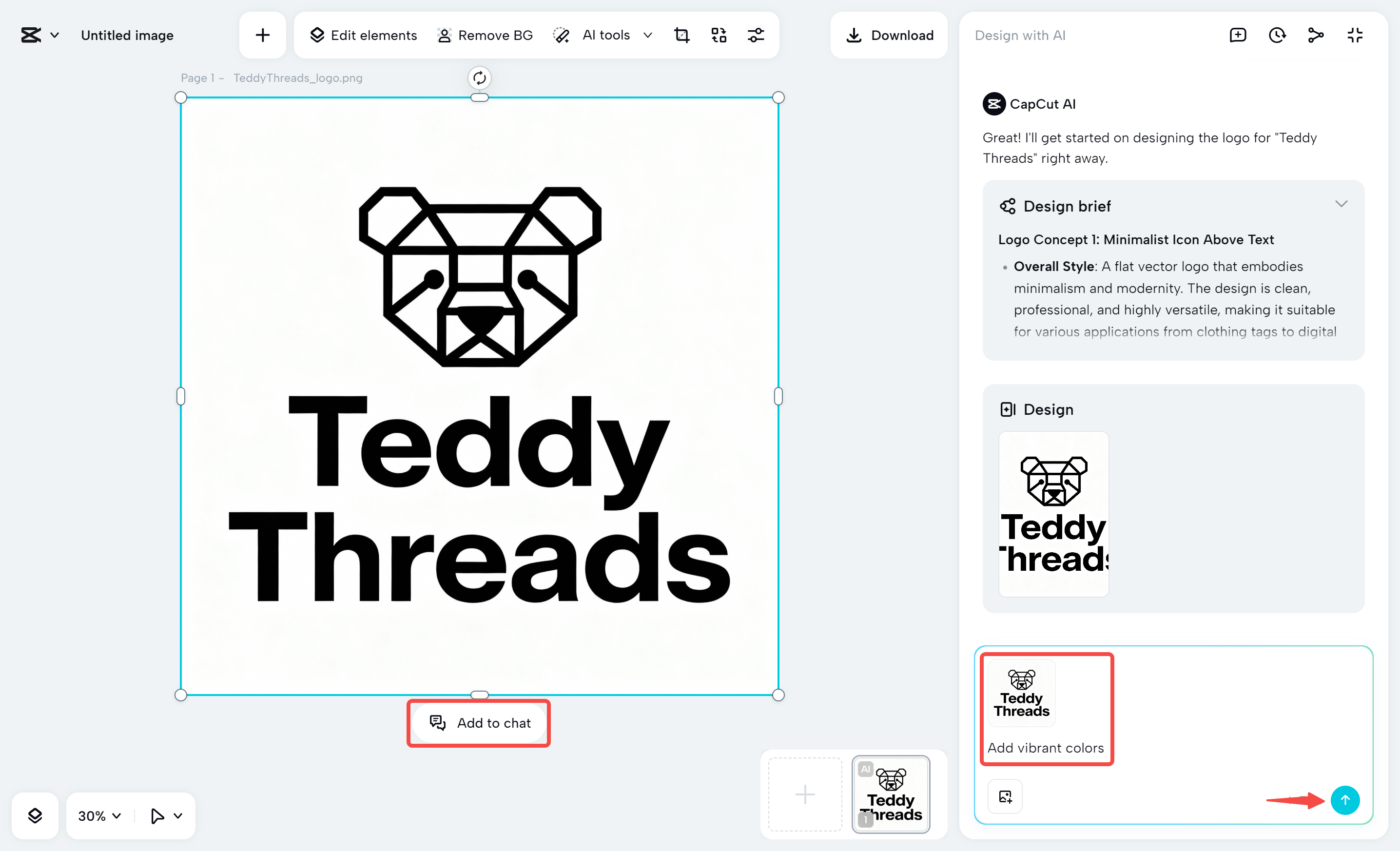Creating the logo on the CapCut desktop video editor