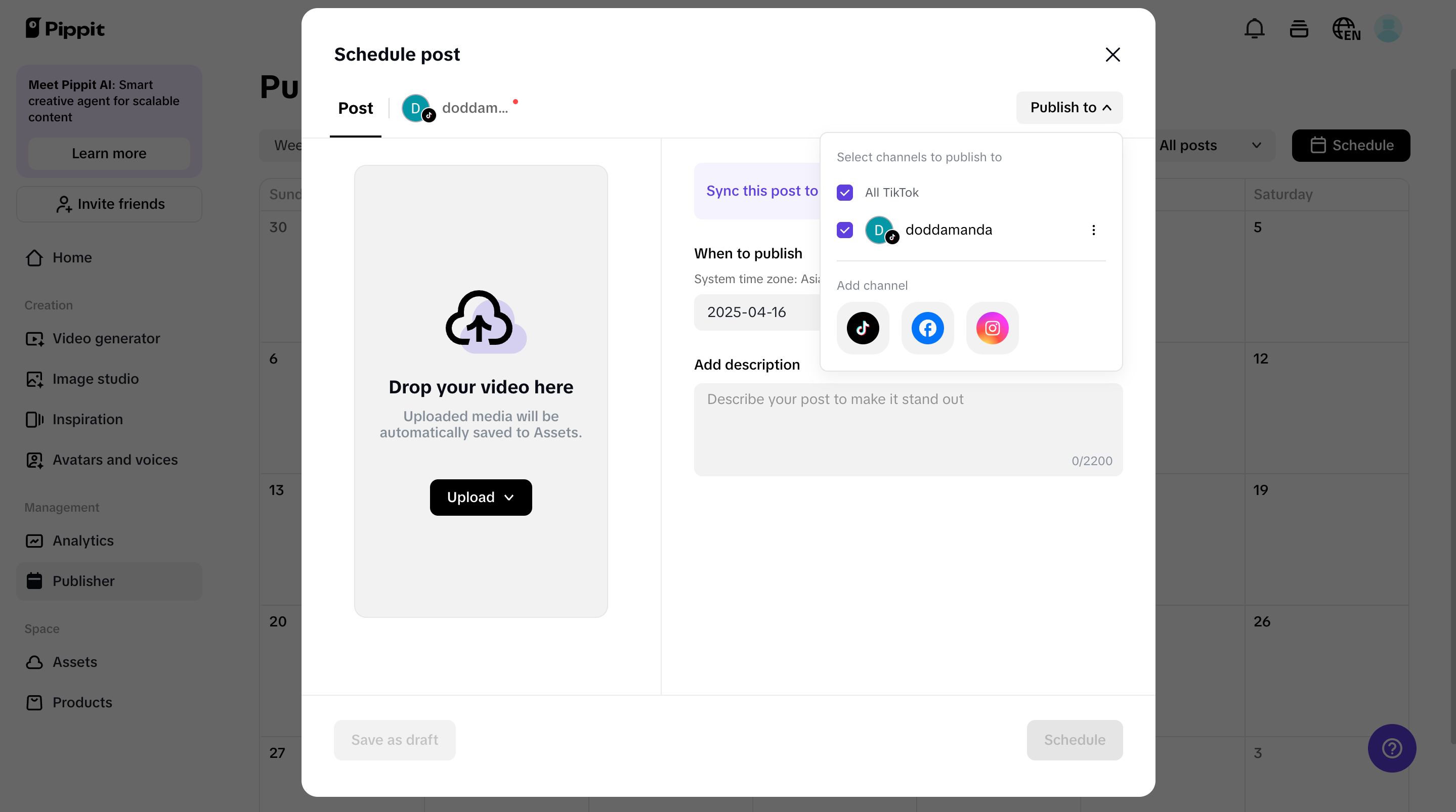 Publishing to social account