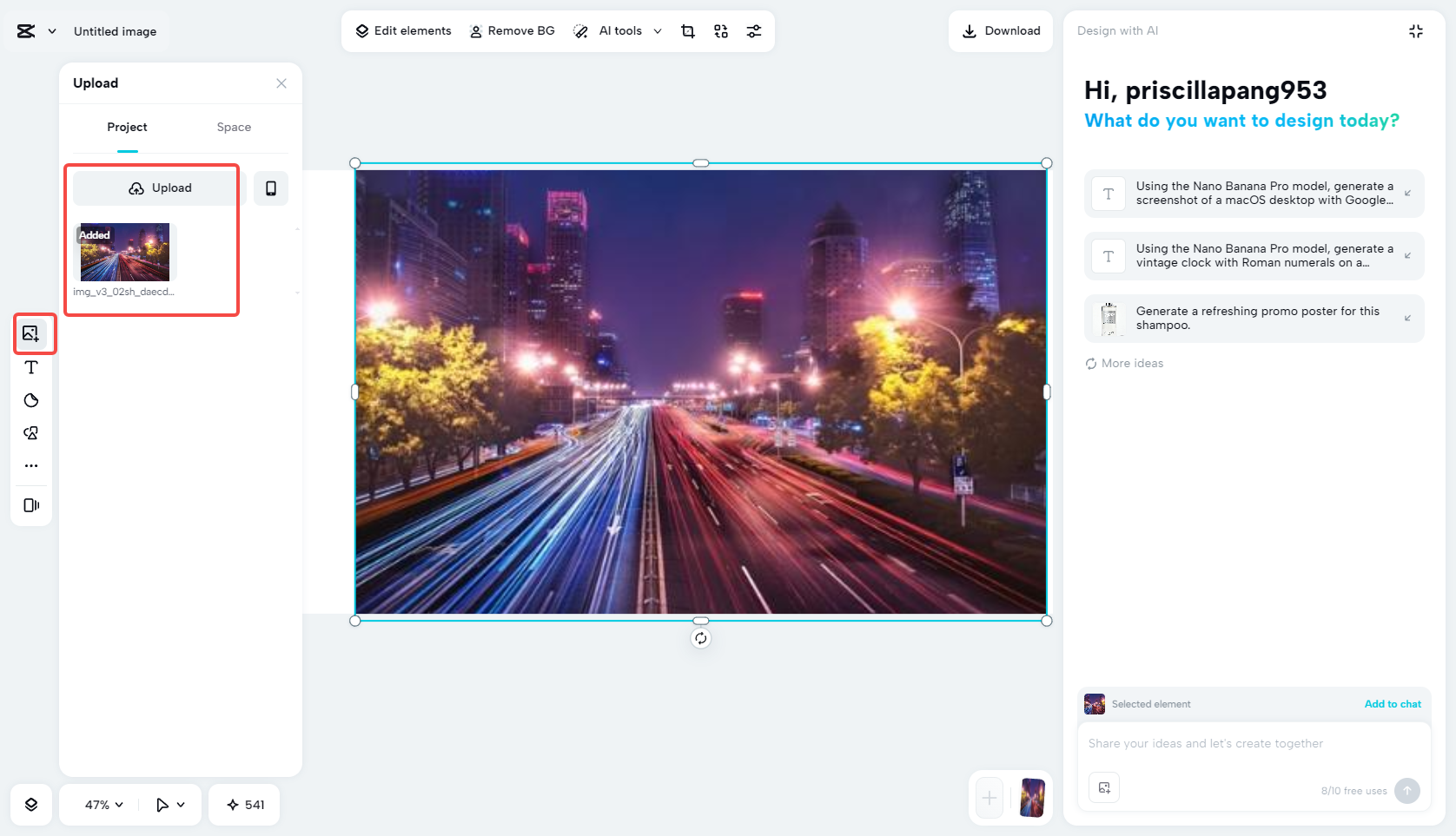 Upload the image to the CapCut AI design