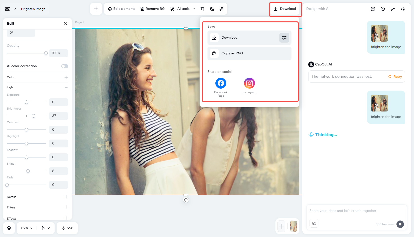 Download your brightened image
