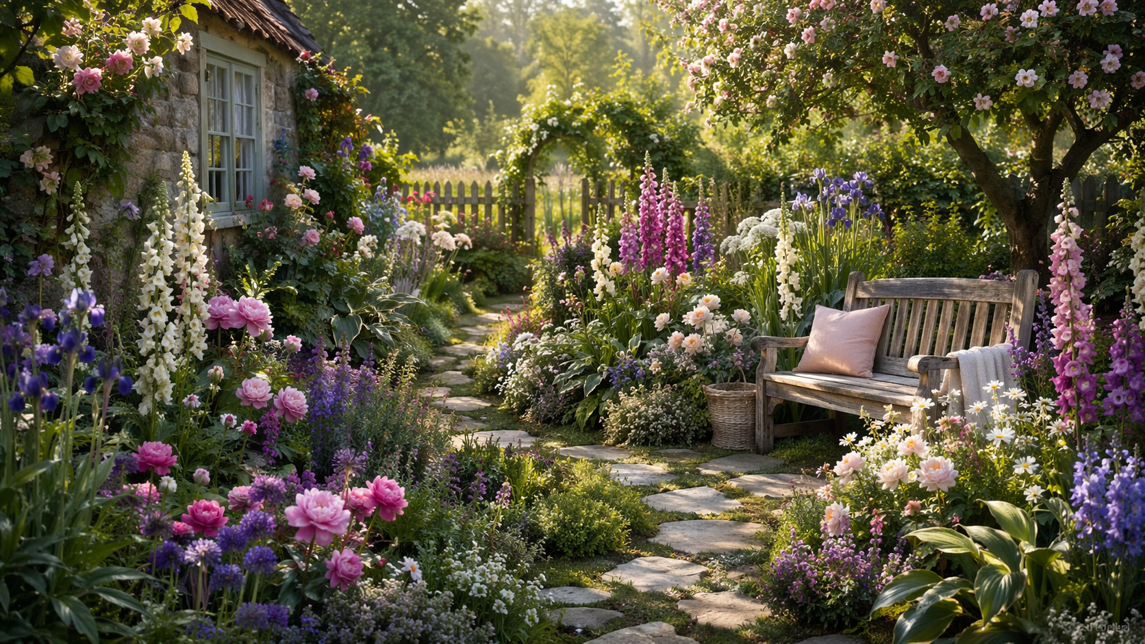 Dreamina giardinaggio idee prompt esempio 3: Cottage Flower Border