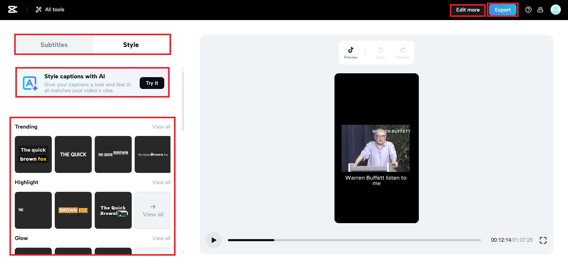 Choose or customize your caption style