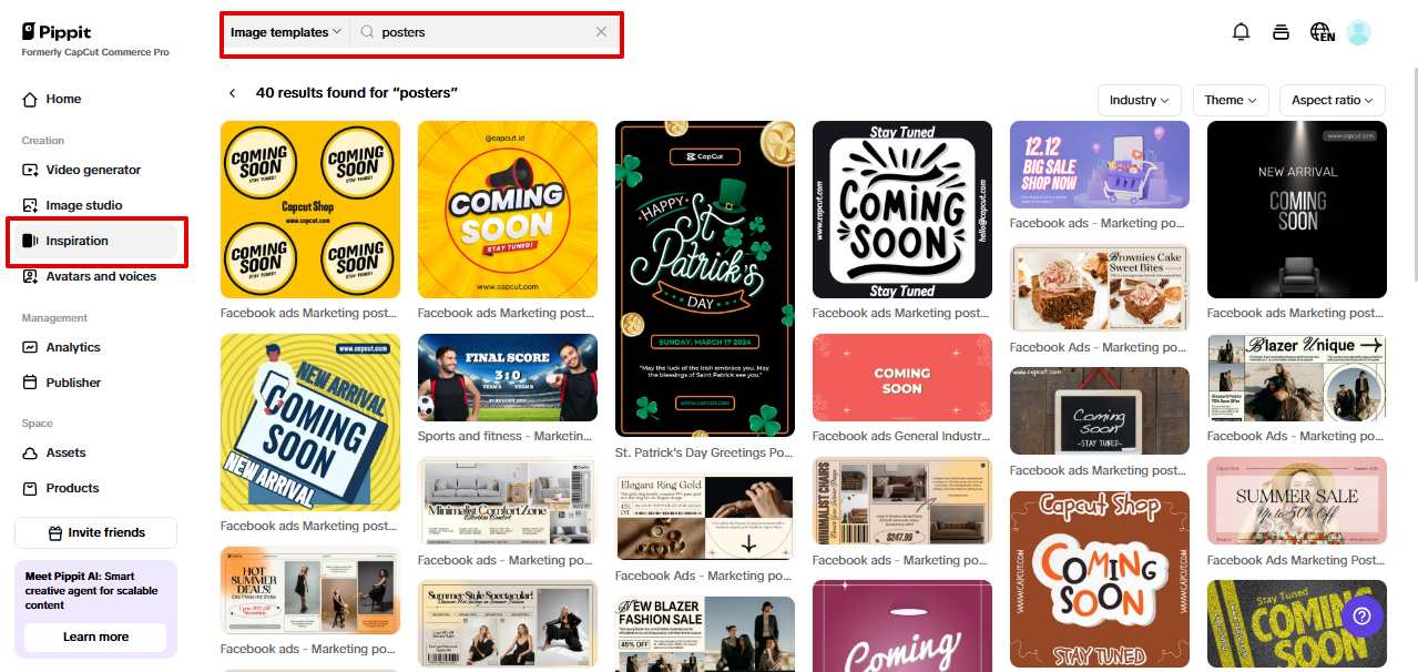 Poster templates in Pippit