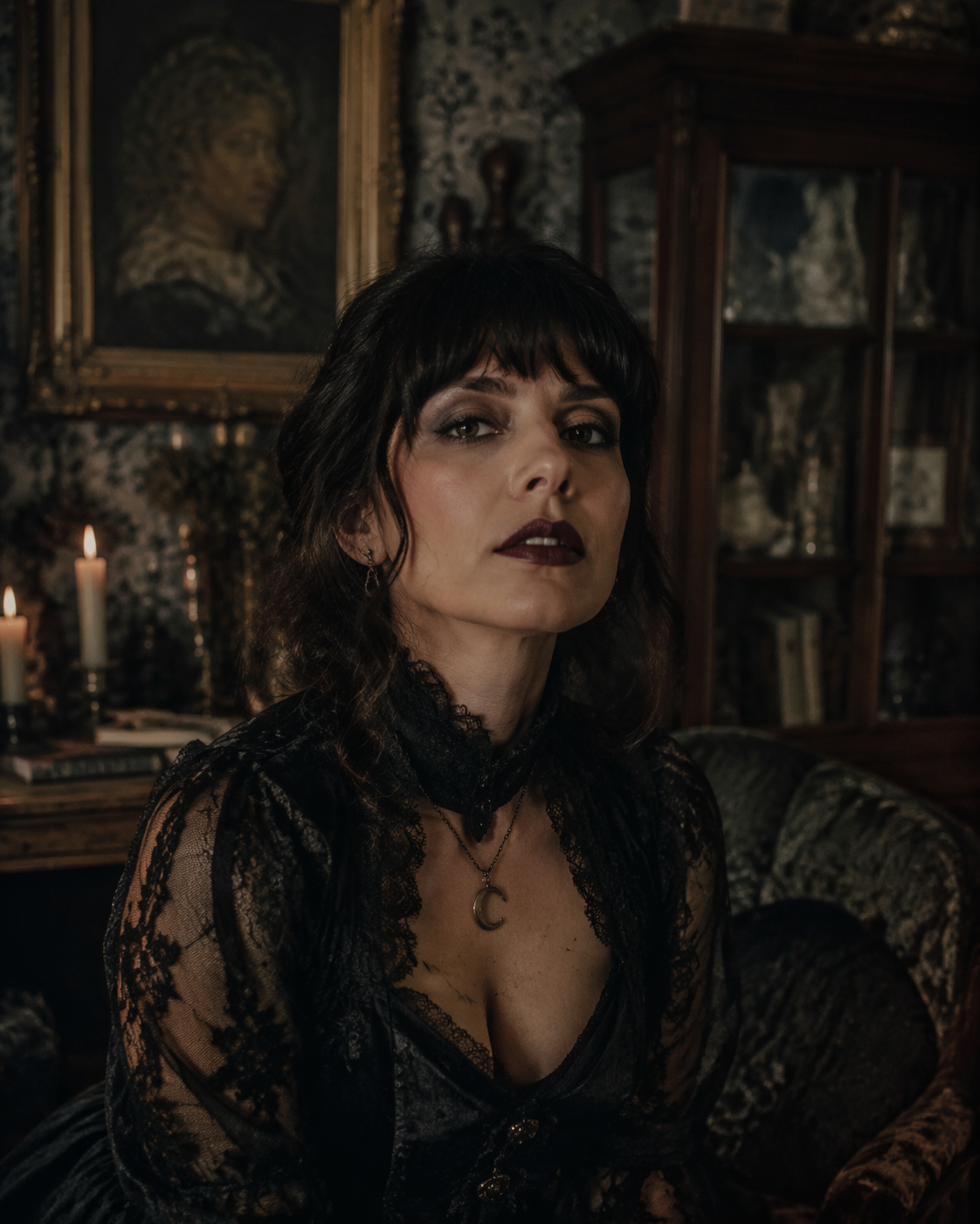 Contoh gesaan penapis whimsigoth Dreamina AI 5: Bilik Gothic Bercahaya Lilin