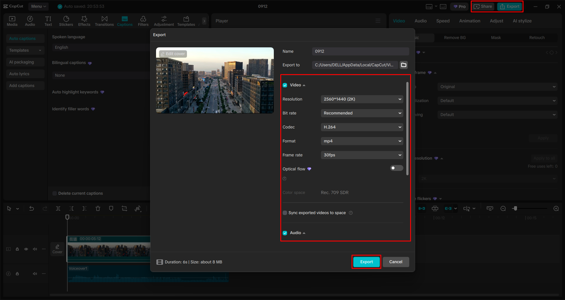 Exporting a video from the CapCut desktop video editor