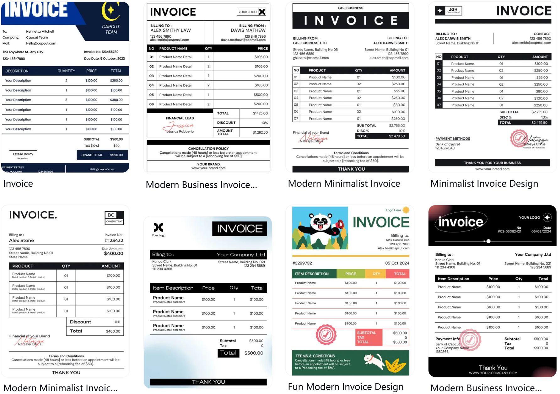 Interface of CapCut Web - an easy to use and free invoice generator
