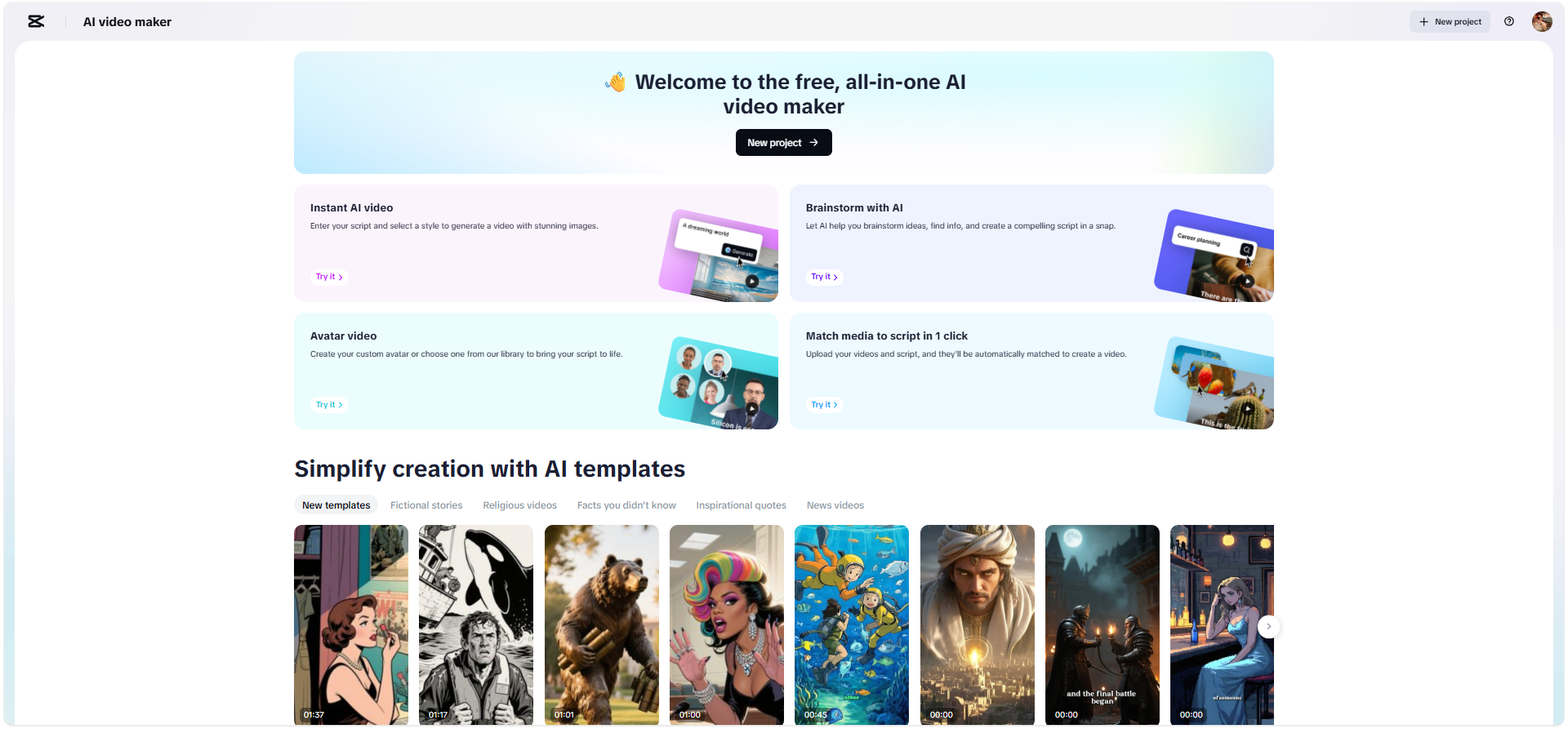 CapCut Web's AI video maker