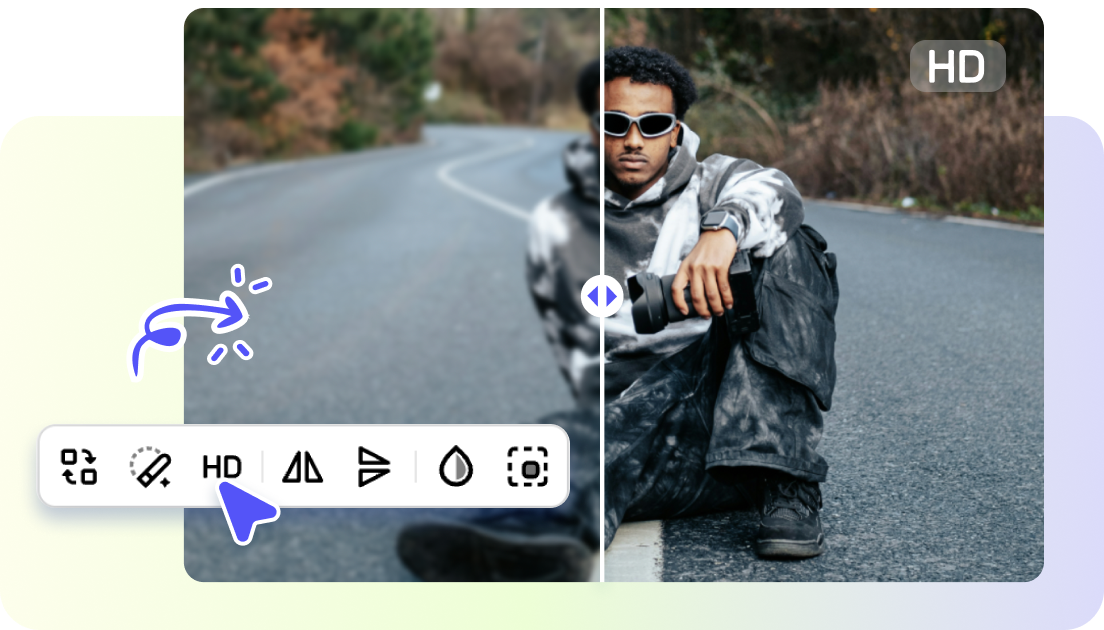 mô tả=Một hình ảnh đang được chỉnh sửa trong trình biên tập của Pippit. Công cụ "Image Upscaler" đang hoạt động, và các tùy chọn chỉnh sửa khác như "Retouch" và "Effects" hiển thị ở thanh bên.