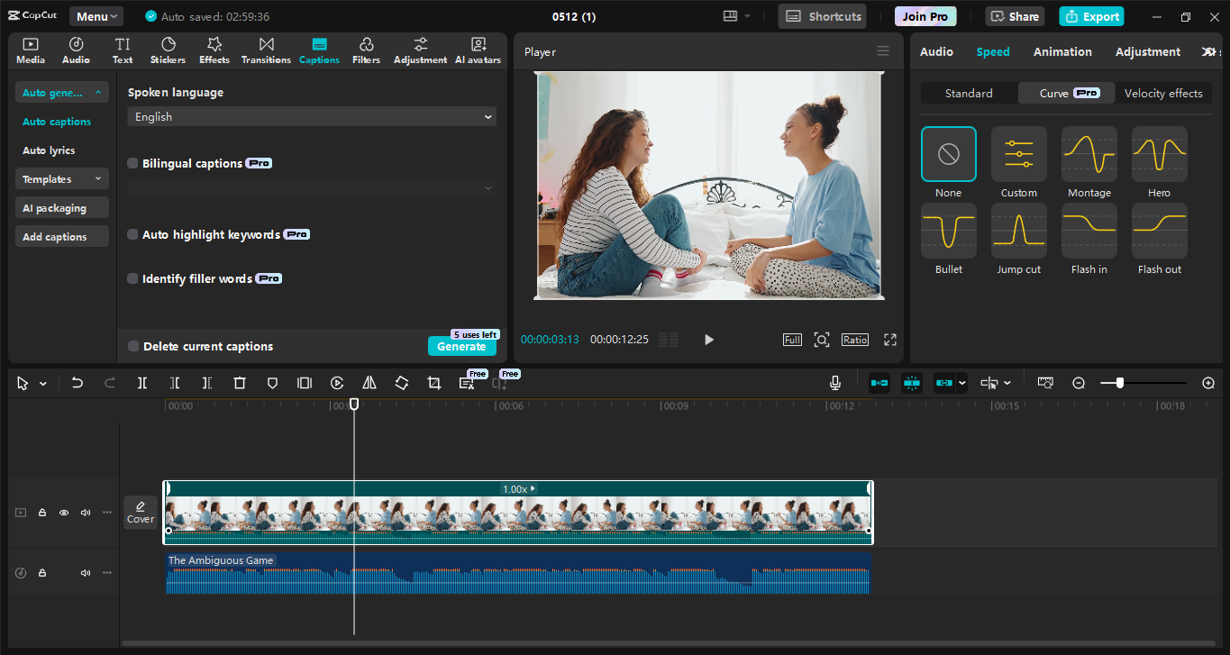 Interface of the CapCut desktop video editor - the best tool to translate audio into different languages