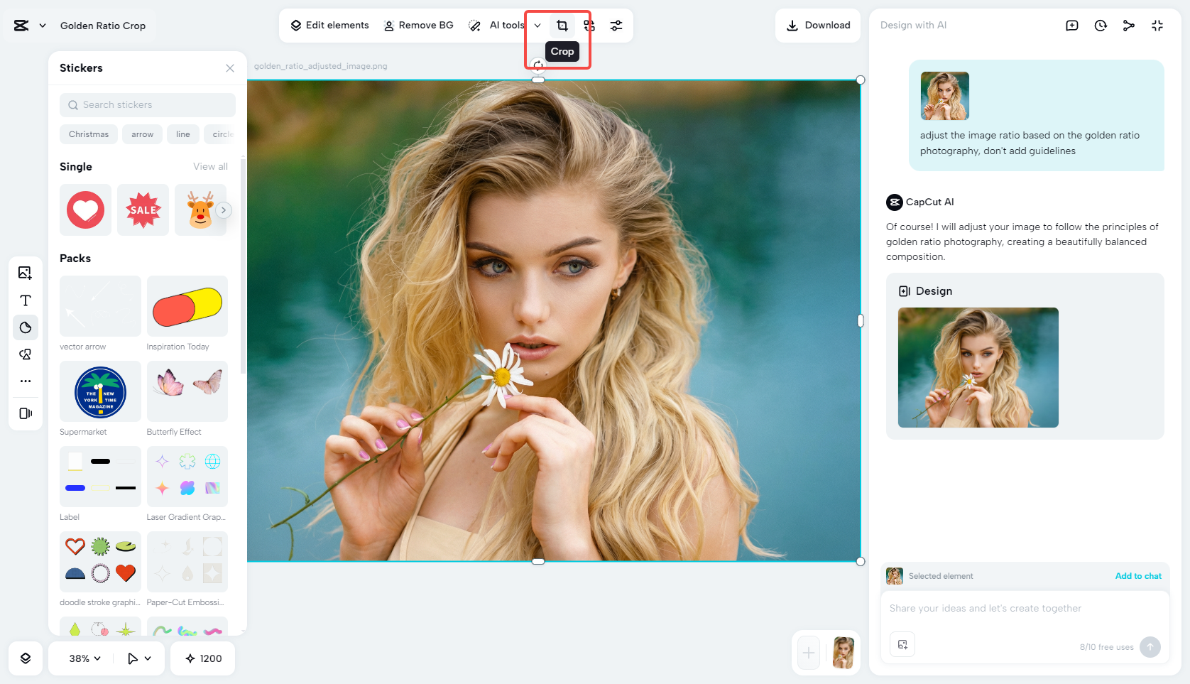 Accessing the cropping tool in CapCut