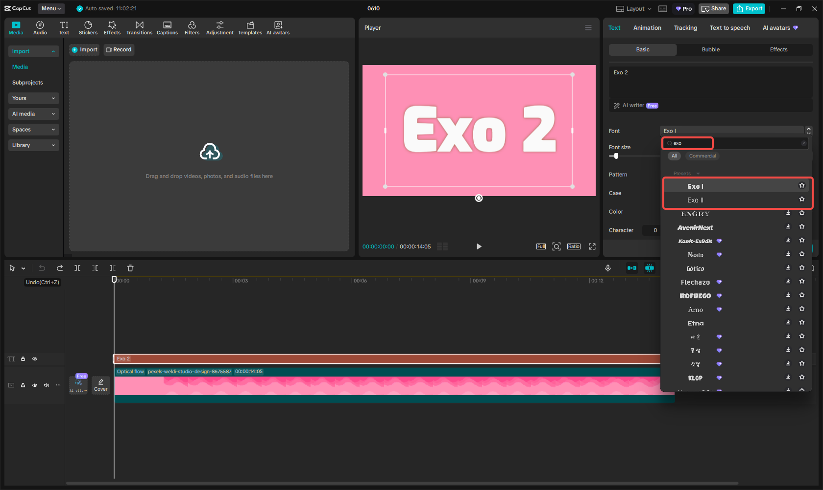 Add the Exo font to the video