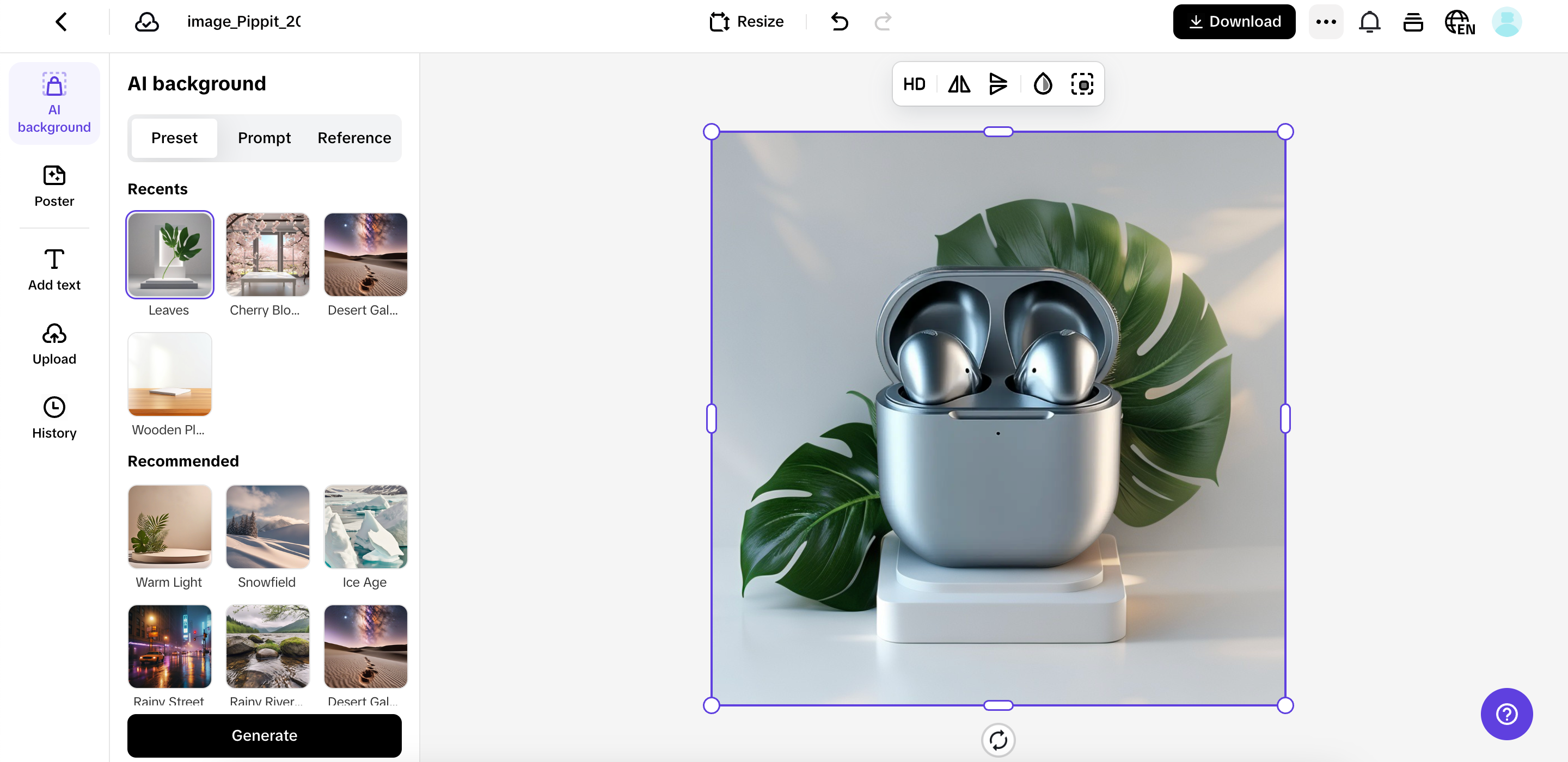 Pippit's AI background tool