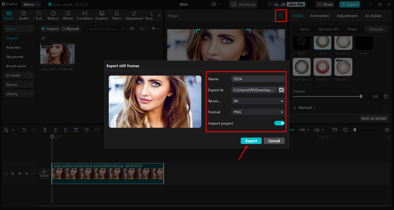 Exporting the media from the CapCut desktop video editor
