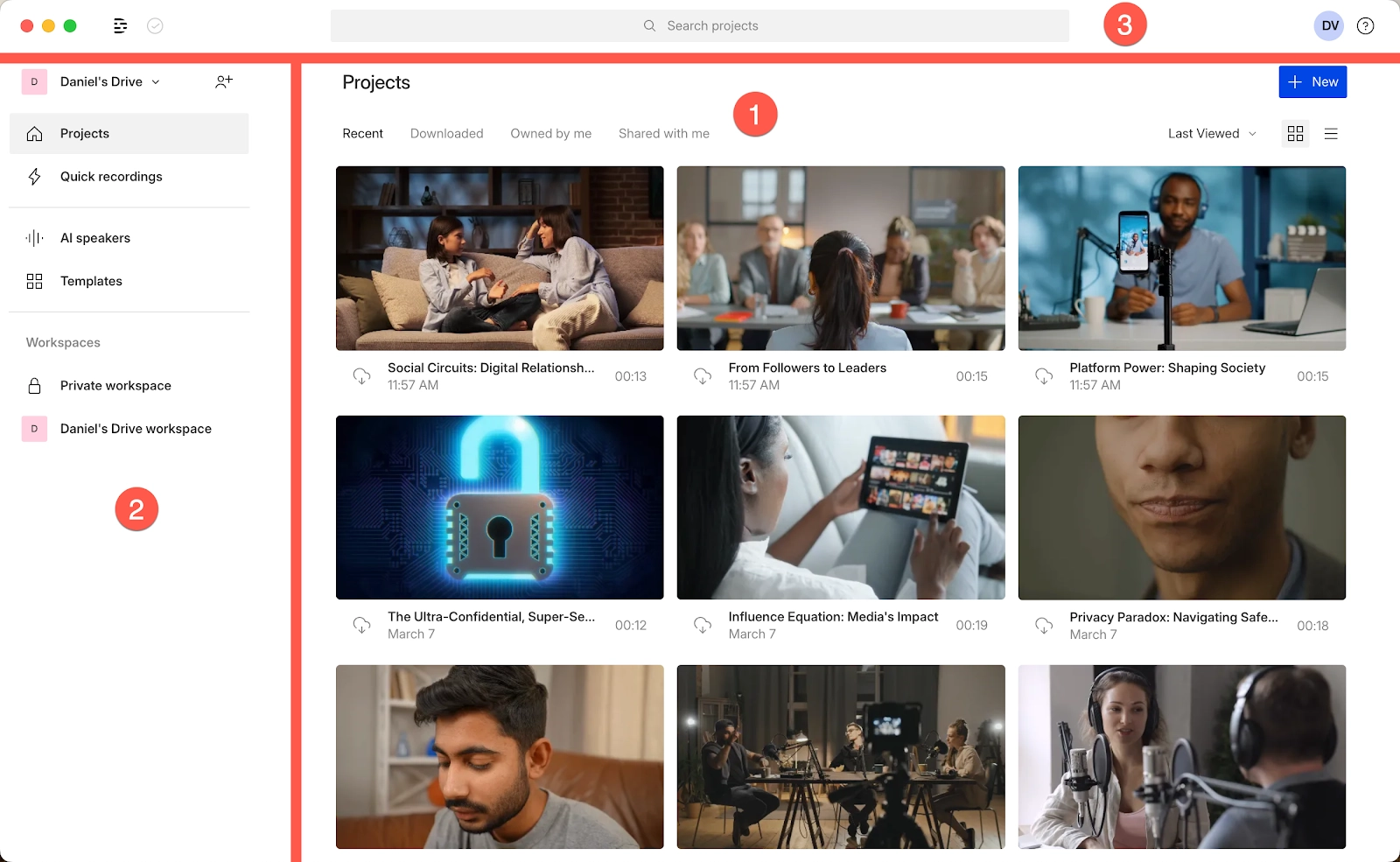 Descript 影片製作界面