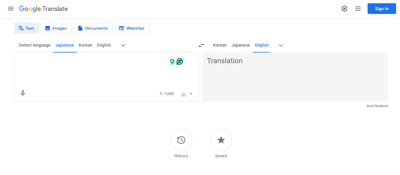 Google翻訳を開き、元の言語とターゲット言語を選択してください