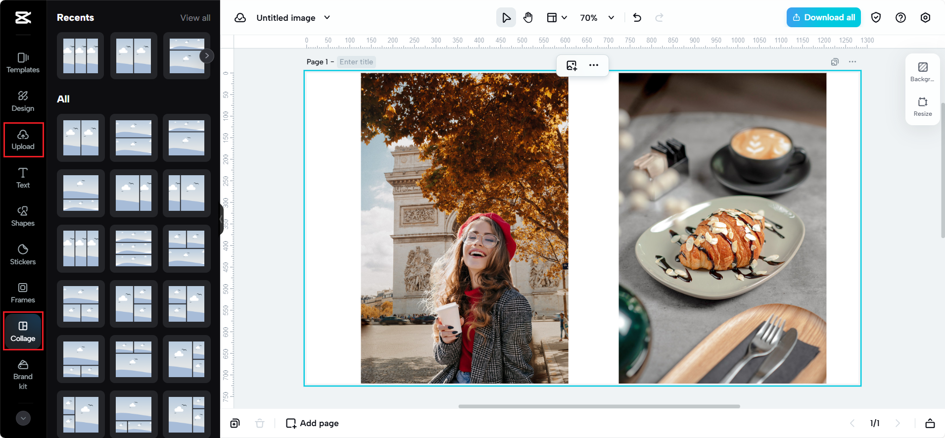 Choose a collage template and upload images