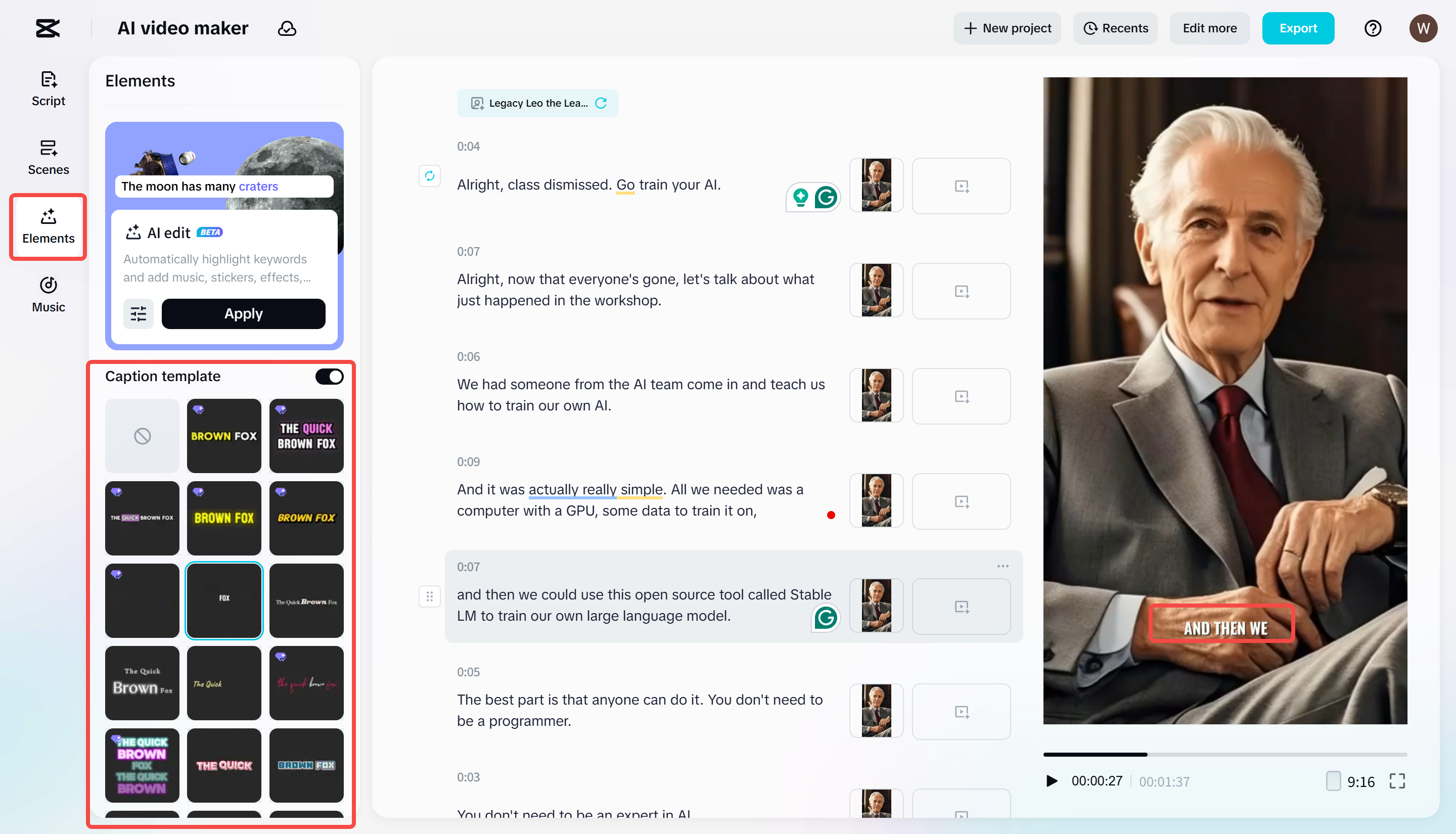 Adding captions to a video with CapCut Web