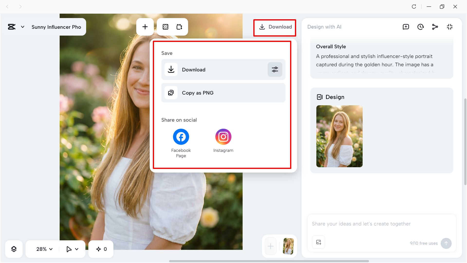 Exporting the final image from the Capcut desktop video editor