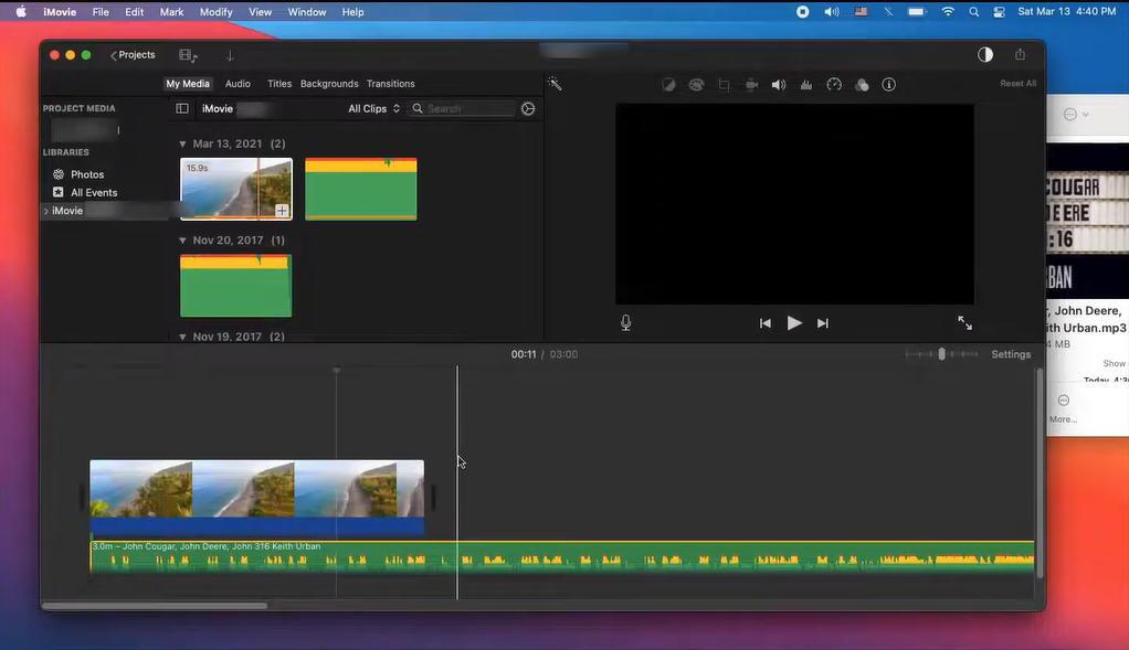 Adding converted music to iMovie