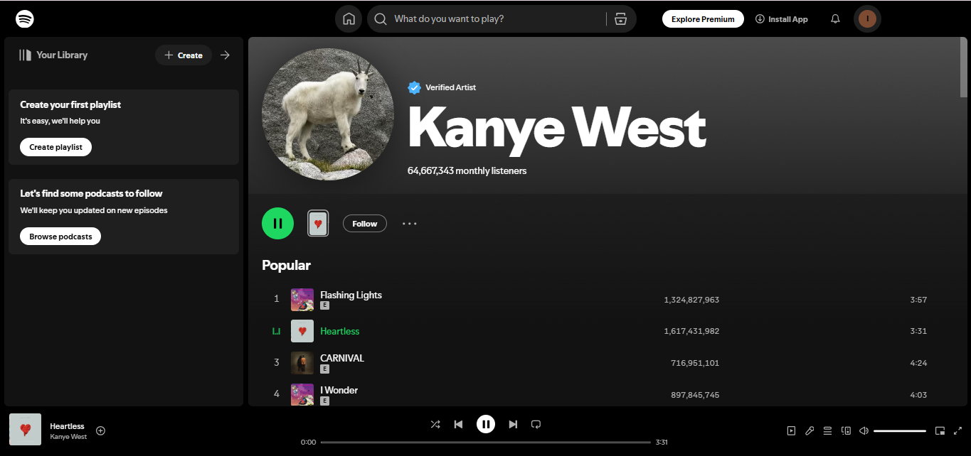 Kanye West - rapper yang paling banyak didengarkan di Spotify