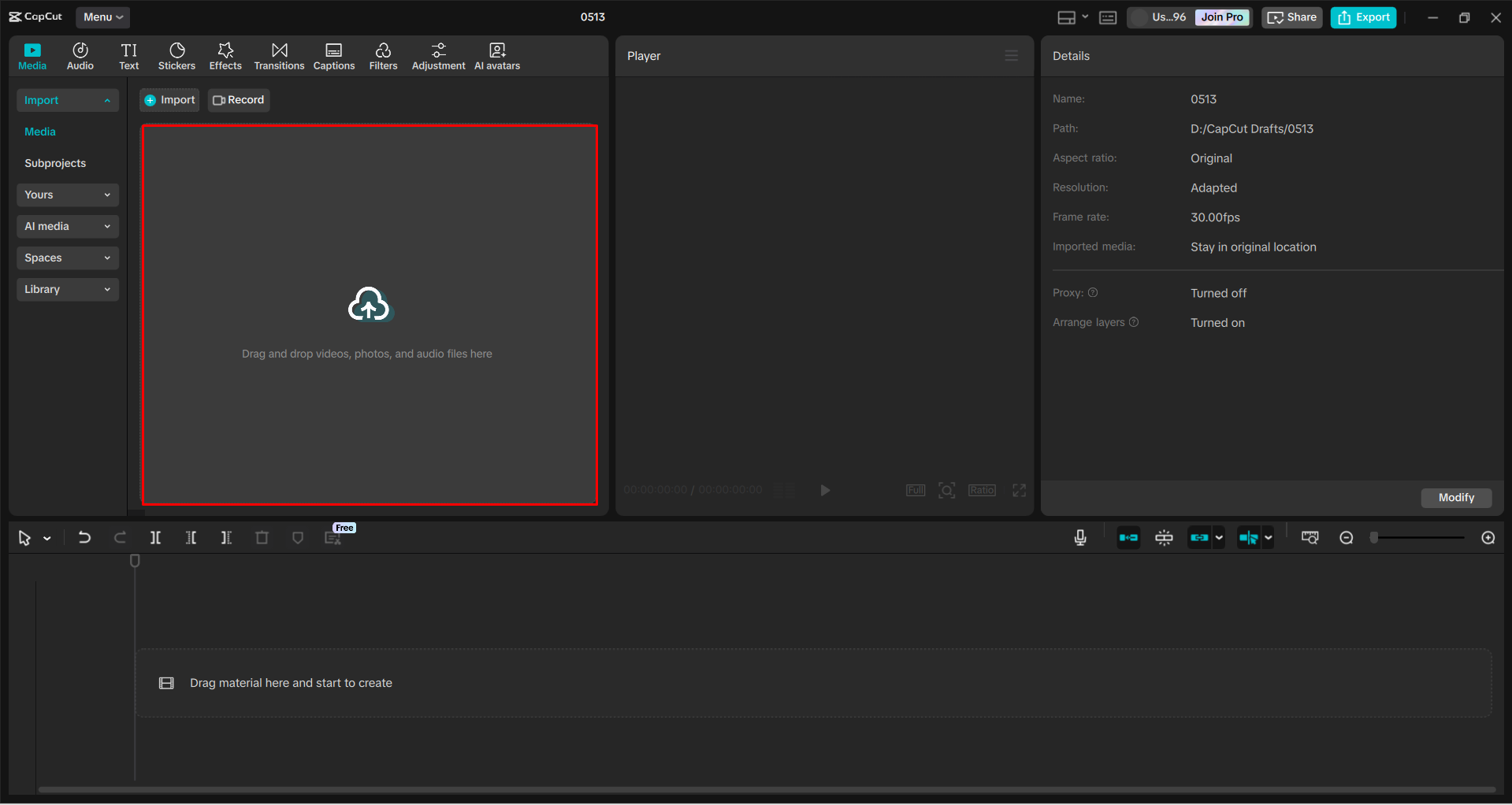 Importing a video into the CapCut desktop video editor