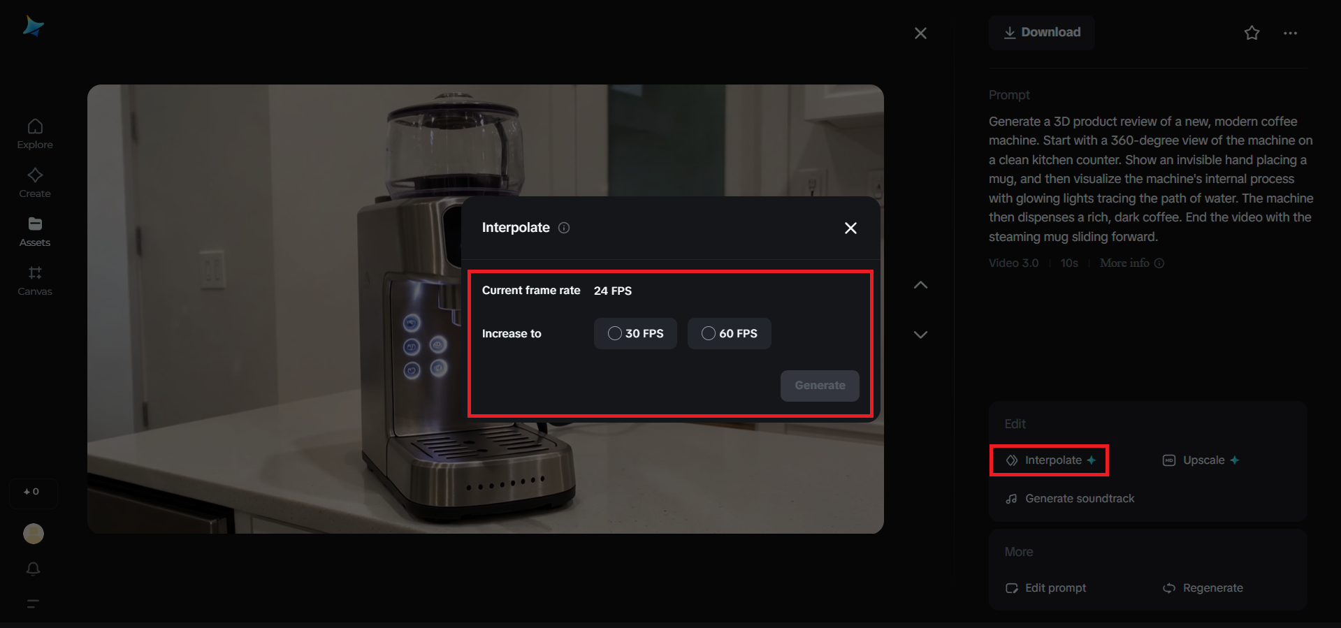 Interpolate feature in Dreamina