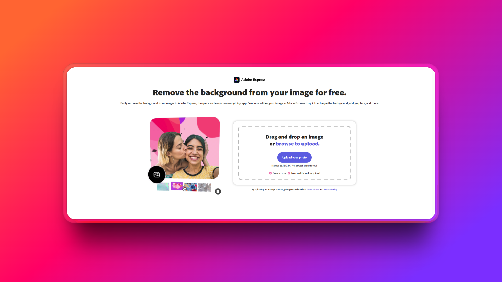 Adobe Express' remove background feature