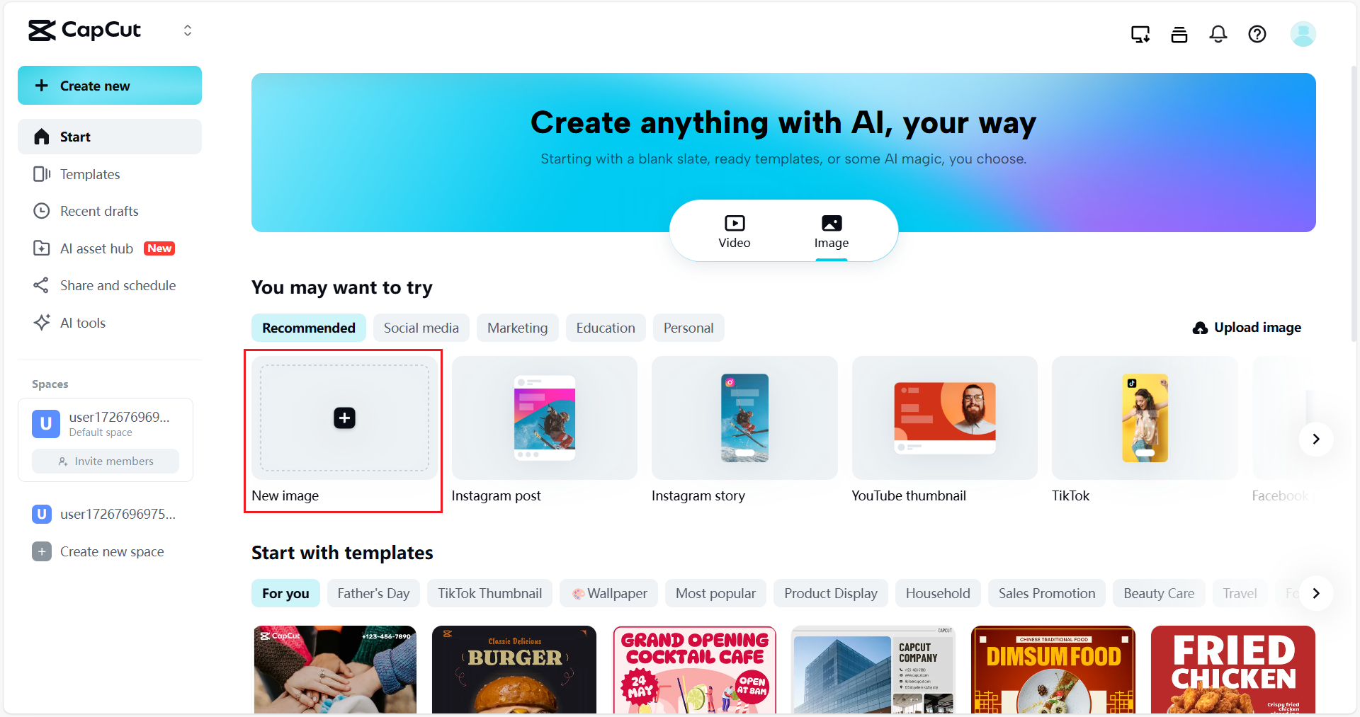 Zugriff auf den Bildeditor in CapCut Web