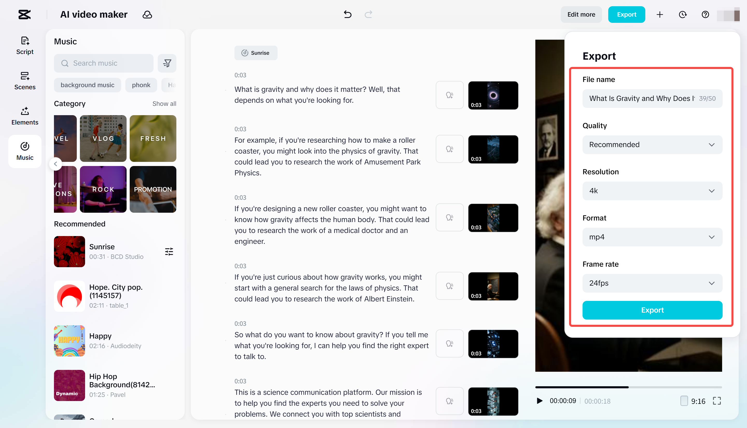 Exporting the video from the CapCut Web