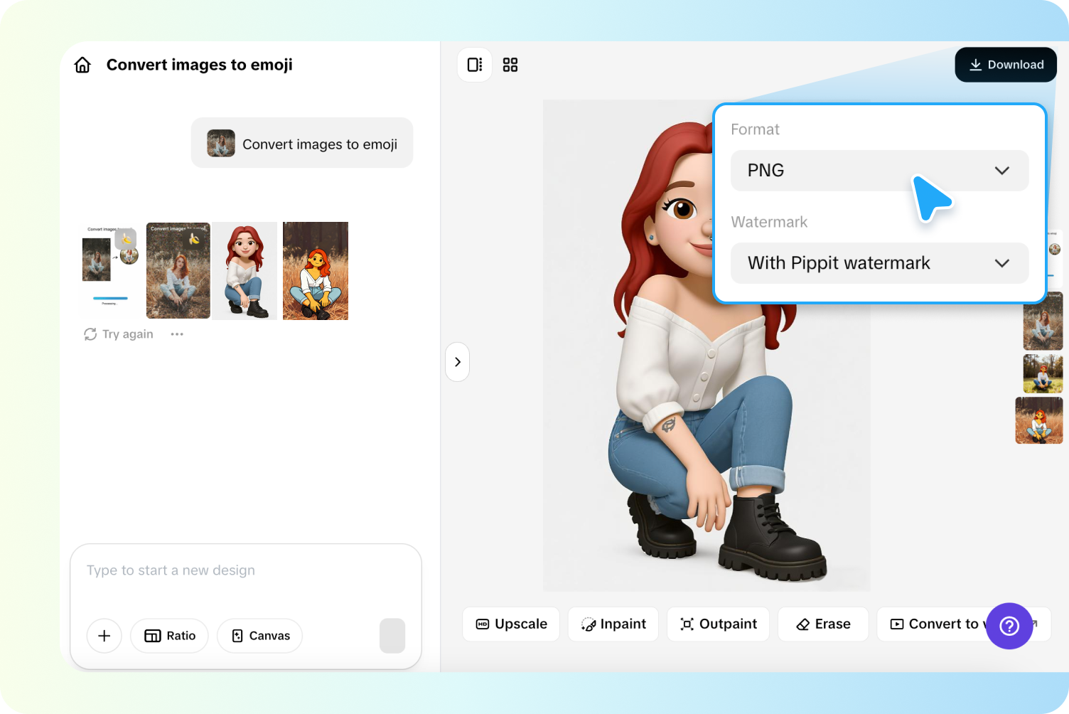 Exportation d'émojis depuis Pippit