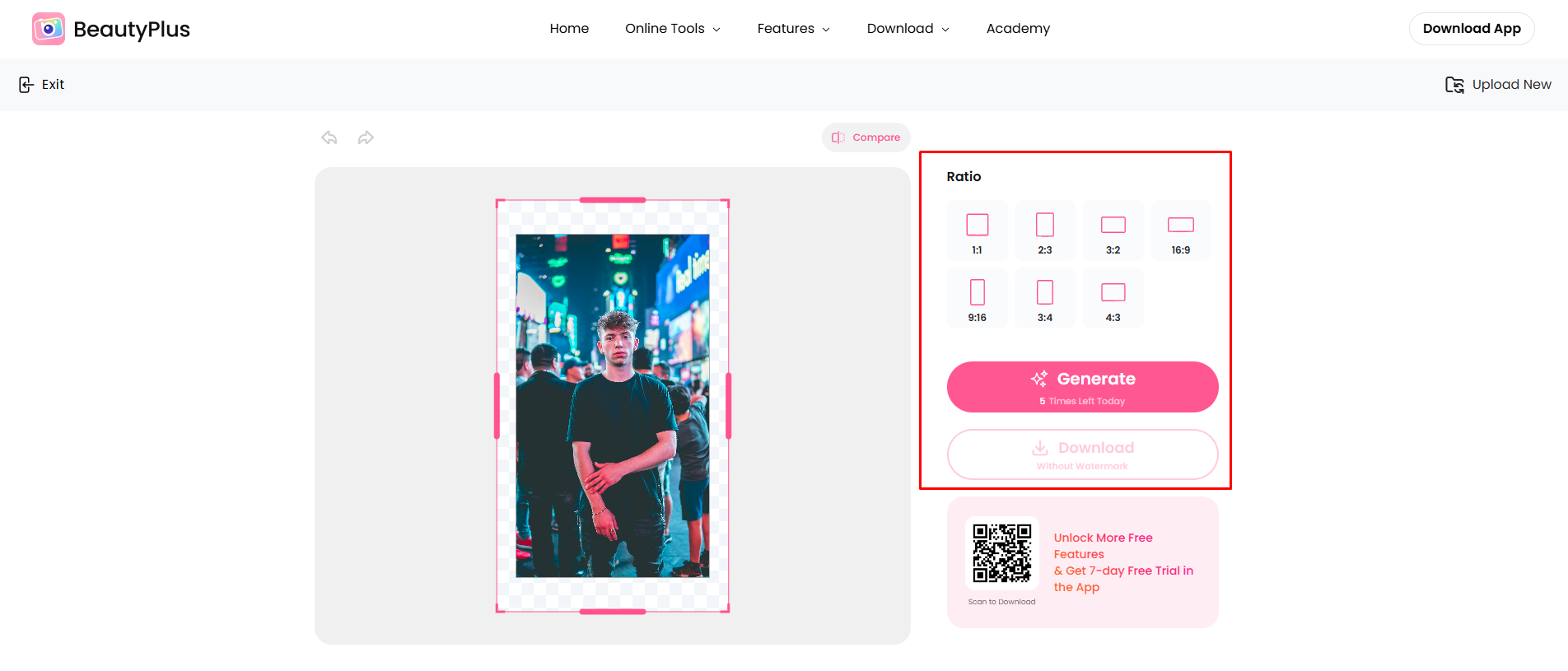 Showing how to expand an image with BeautyPlus