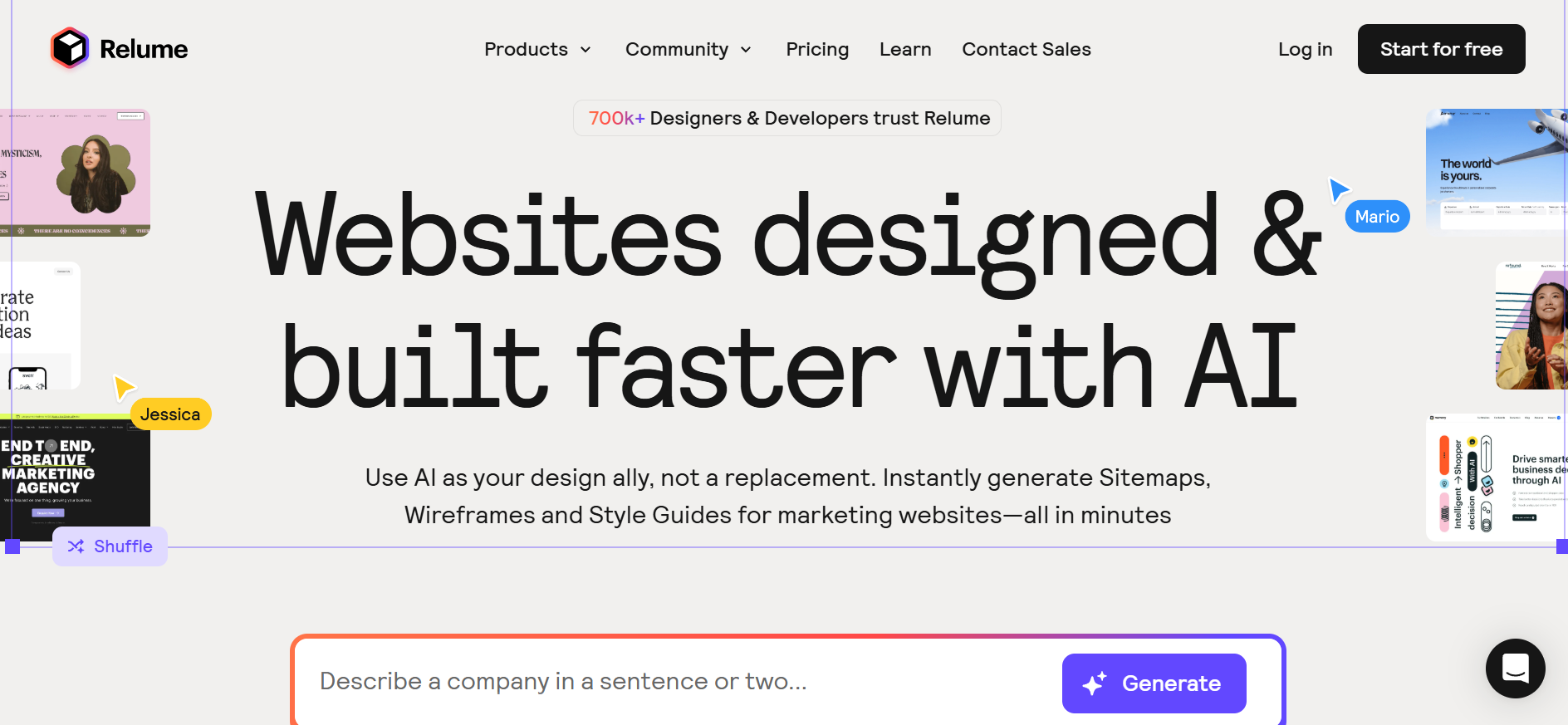 Relume AI website design builder homepage