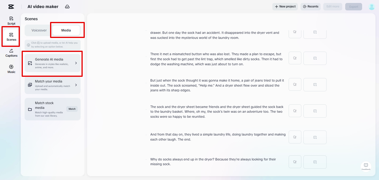 Luo animaatiomedia tekoälyllä CapCut Webissä