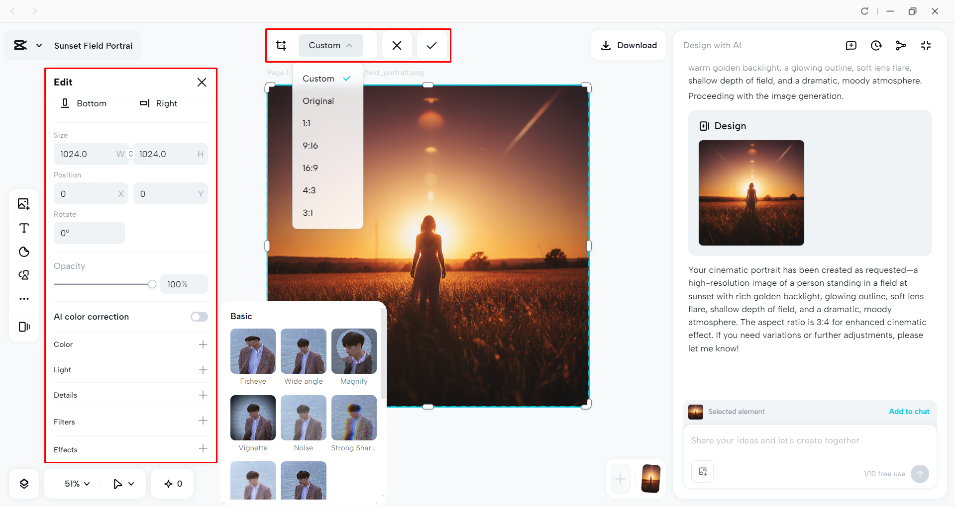 Editing the image with the CapCut desktop video editor