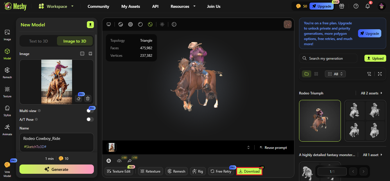 การสร้างด้วย AI 3D ของ Meshy