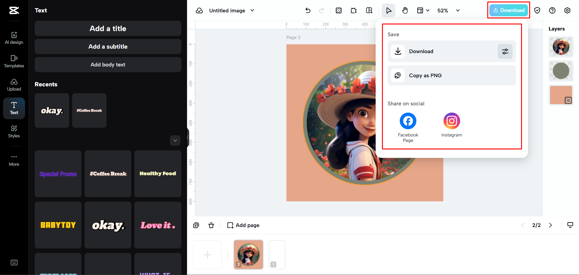 Downloading the image from CapCut Web