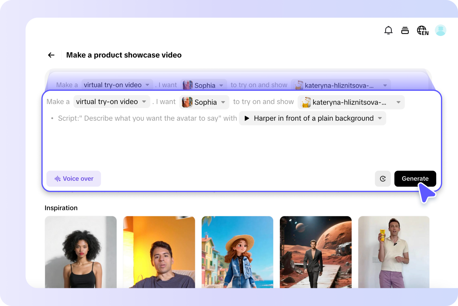 Choose model and upload product