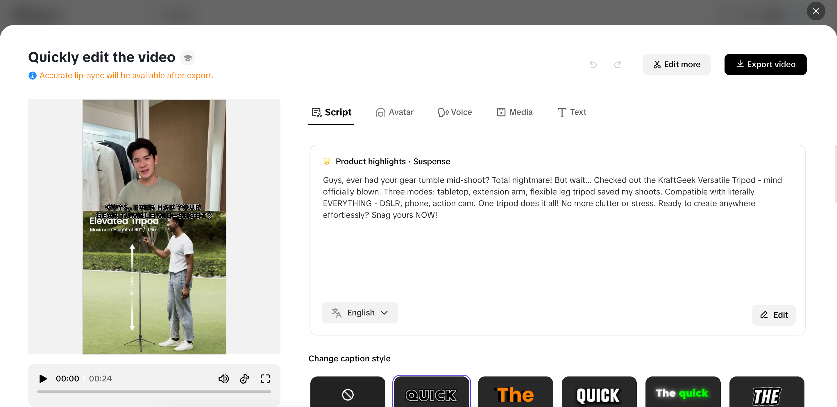 Penyesuaian cepat pada video Anda.