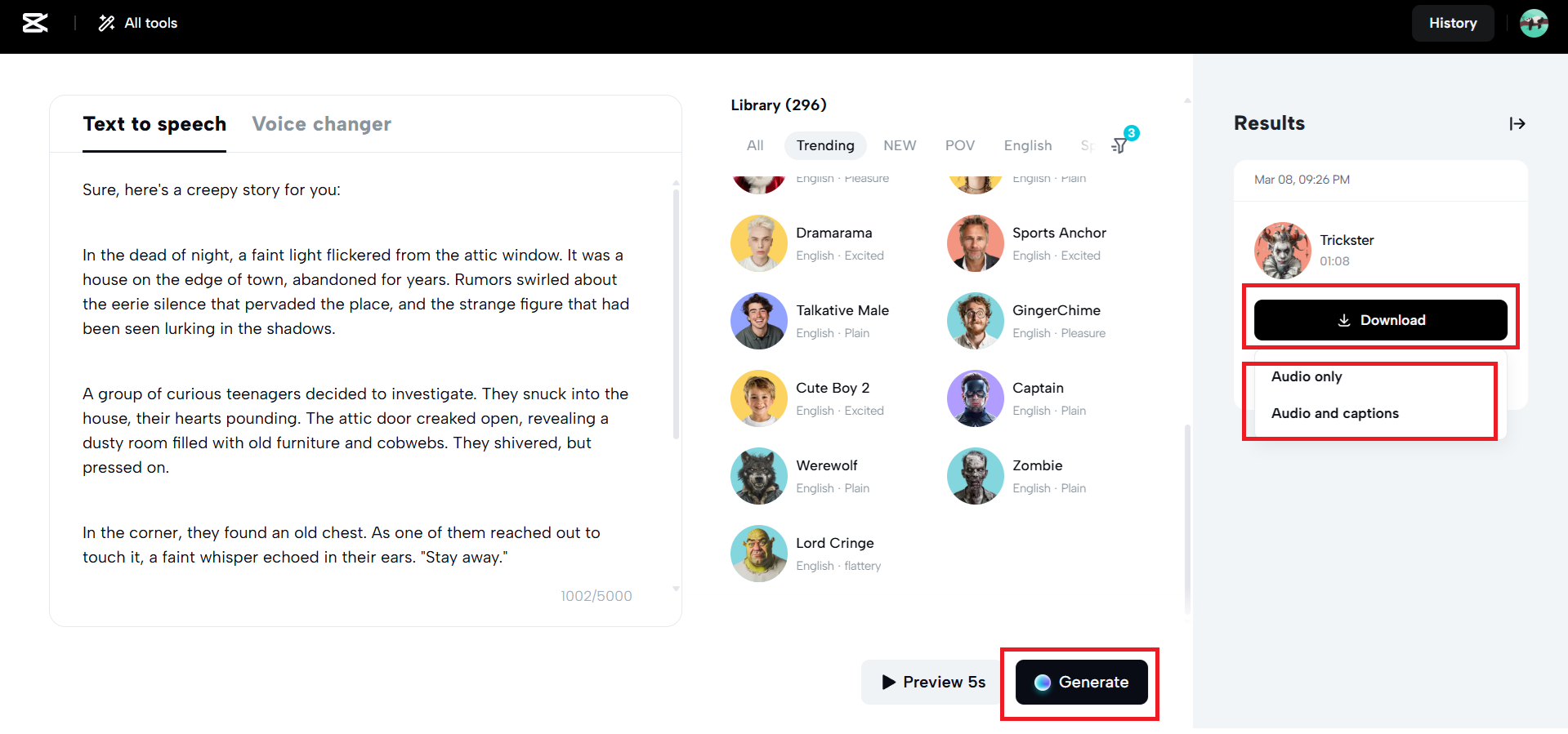 Generate and download option
