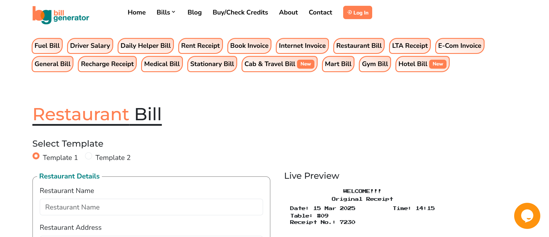 restaurant bill generator free