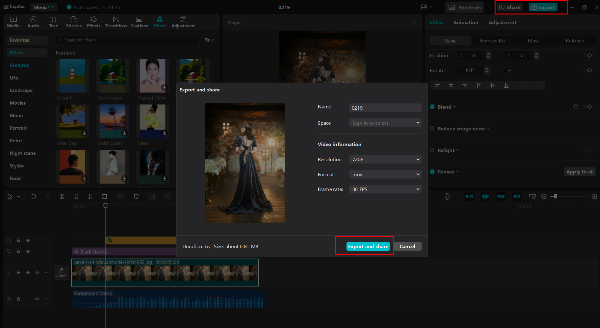 Exporting or sharing the reel from the CapCut desktop video editor