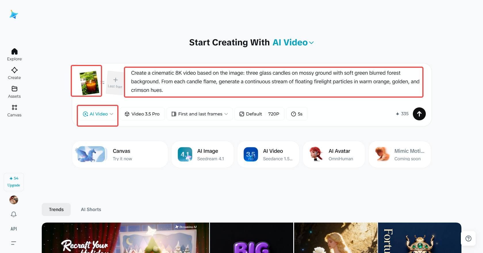 Accessing the "AI Video" feature in Dreamina