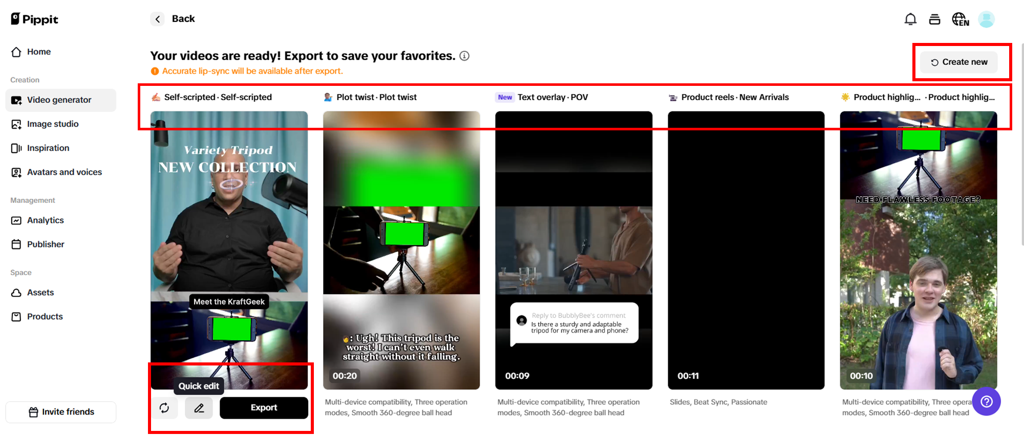 Select your preferred generated video