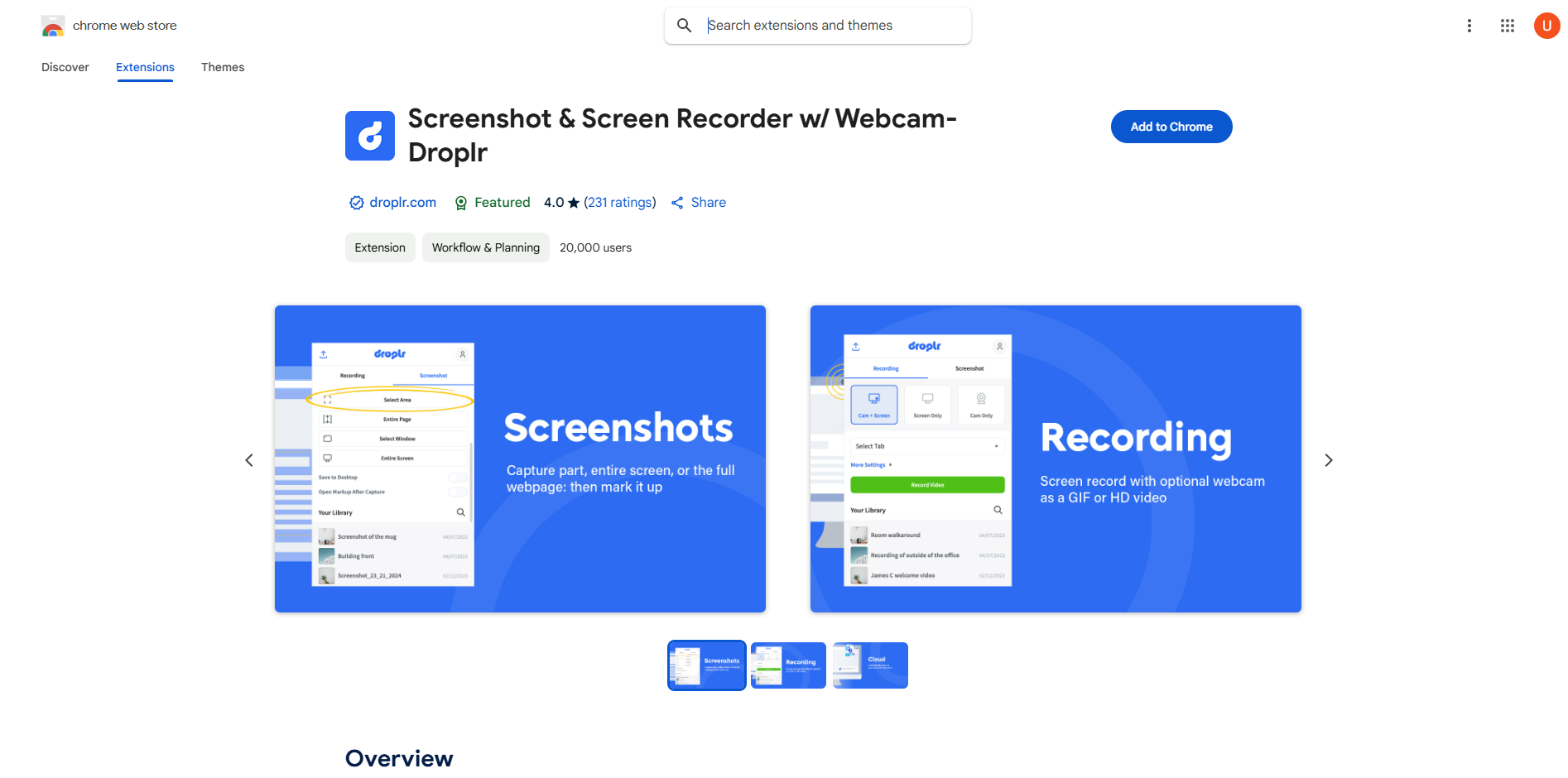 Interface of Droplr Screen Recorder - one of the best free screen recorder Chrome extension