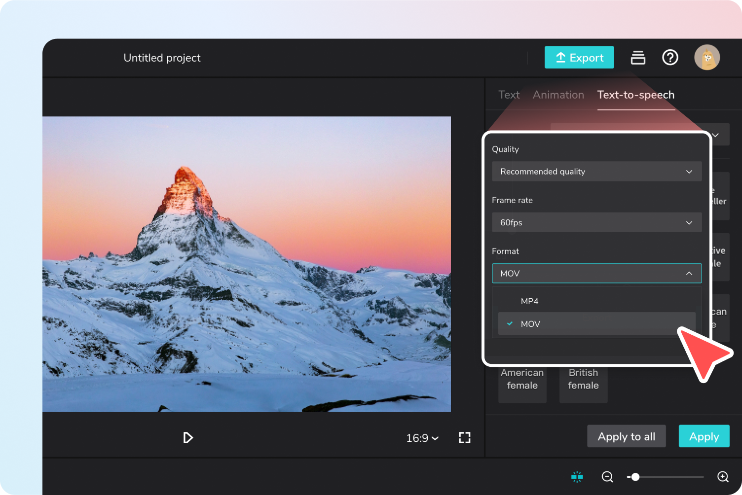 Step 2: Select MOV as the output format  