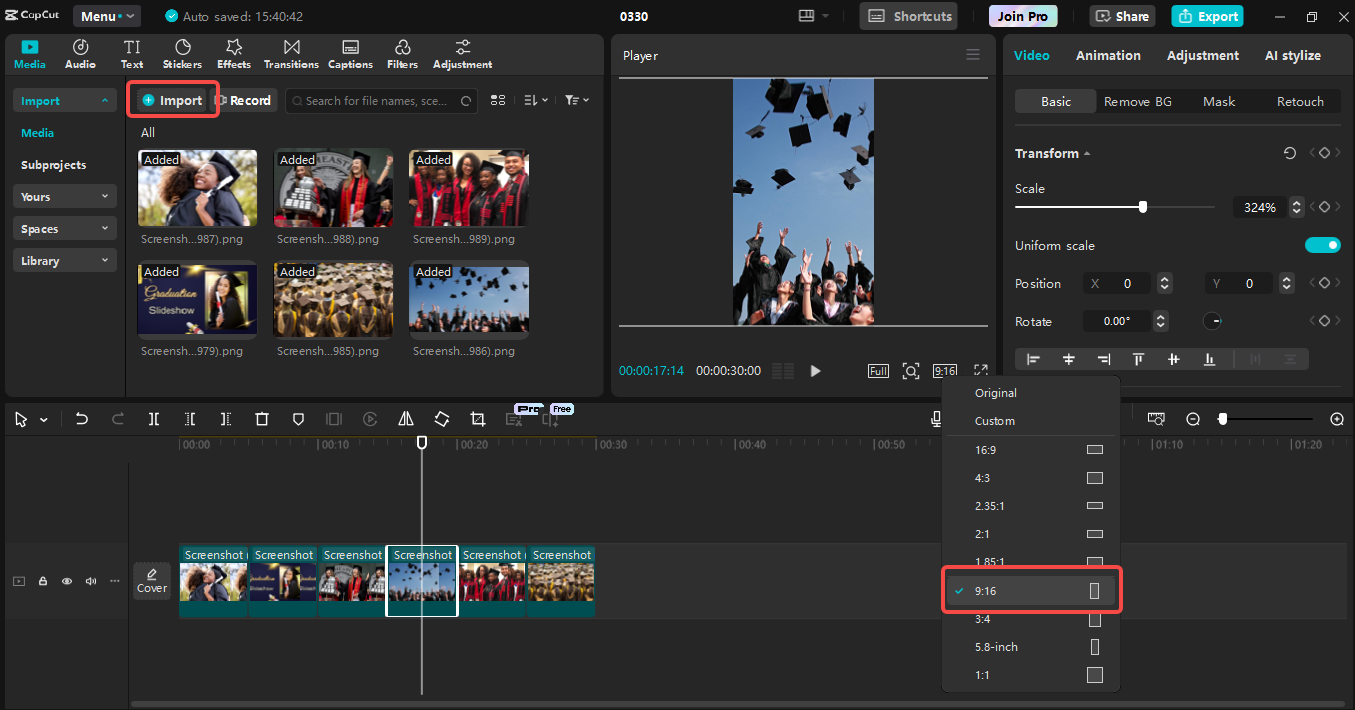 Uploading the image/video to CapCut