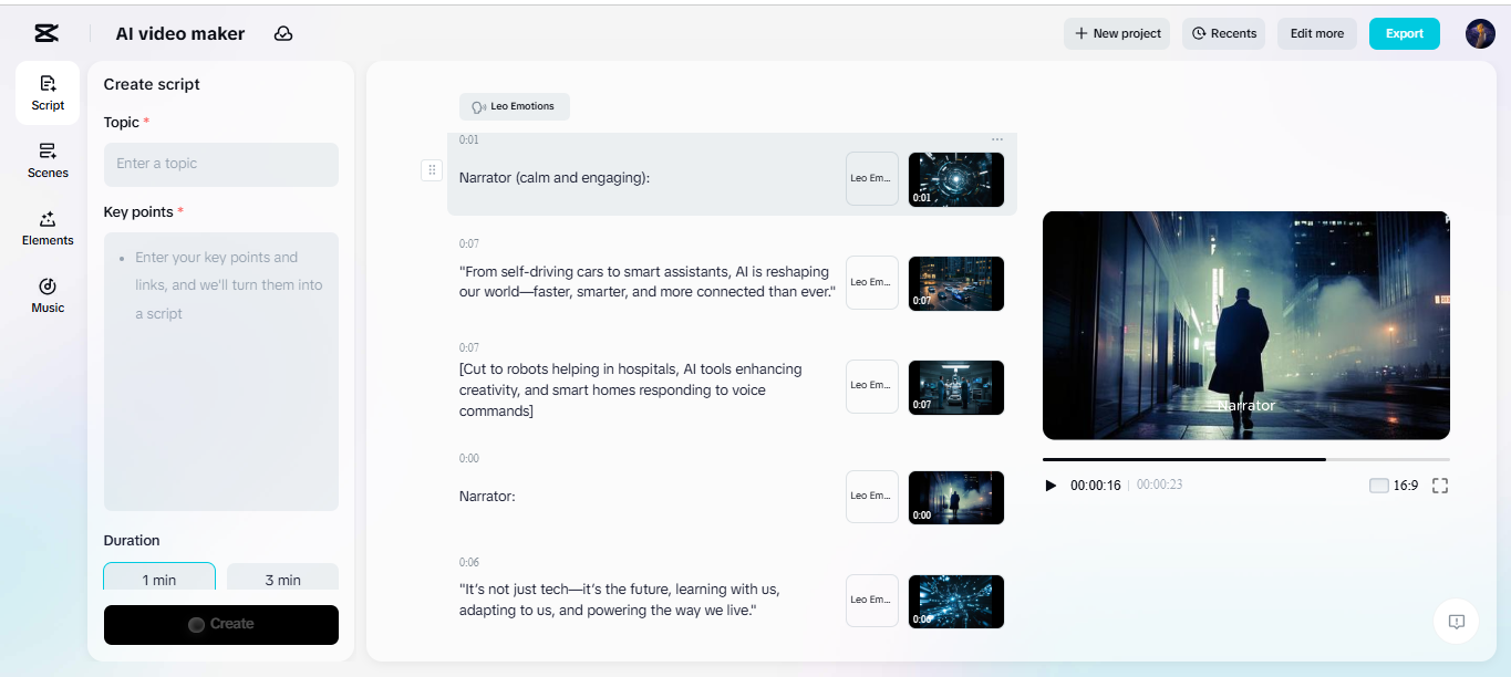 Interface of the CapCut desktop video editor -  the best AI intro maker